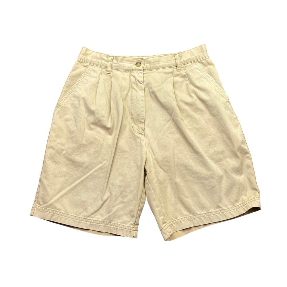 VTG Woolrich Women Pleated Chino Shorts Tan Khaki High Waisted Tropical Sz 27